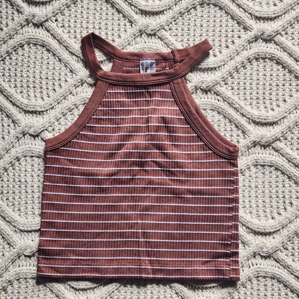 New Mix Brown Striped Ribbed Crop Top Size S/M